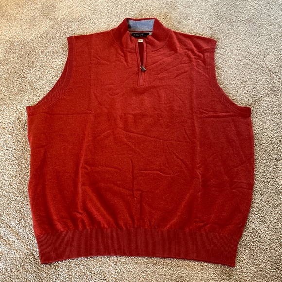 Bullock & Jones 100% Cashmere Half Zip Vest Red Sz XL - Picture 1 of 8